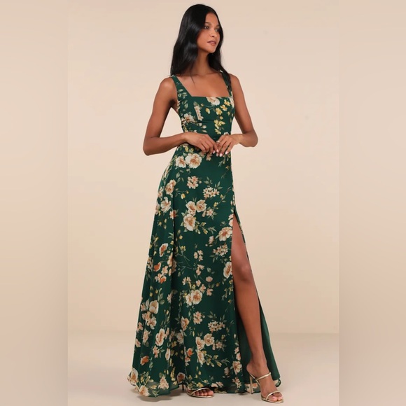 New Lulus Remarkable Arrival Emerald Green Floral Sleeveless Maxi Dress S, M - Picture 3 of 4